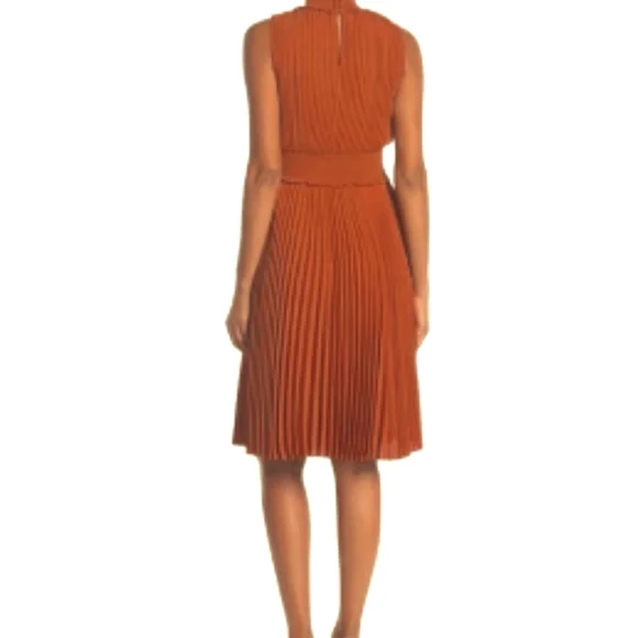 Nanette‎ Lepore Pumpkin Spice Pleated Chiffon Dress Sleeveless Smocked Waisted - Picture 3 of 12